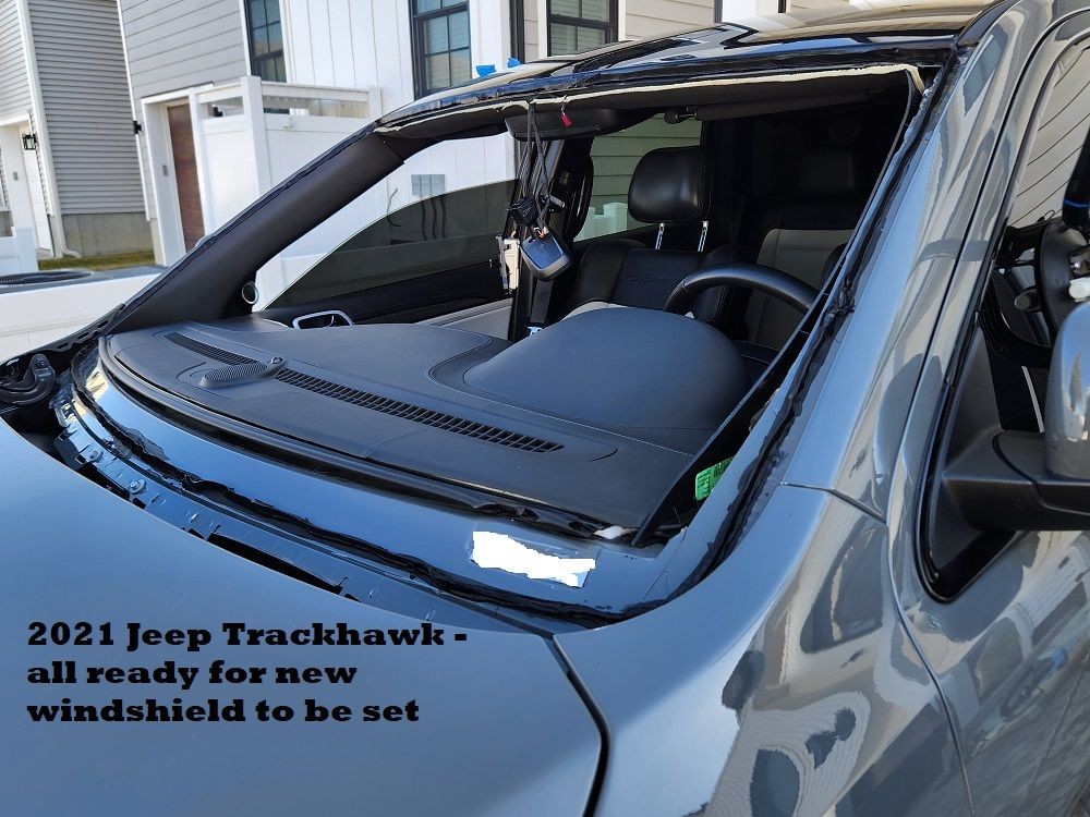 2021 Jeep Trackhawk prepared for windshield set -glue bead completed